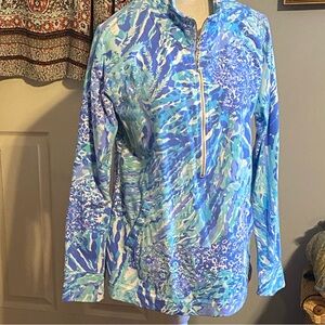Lilly Pulitzer Skipper Half-Zip Popover Blue Multi-Color Floral, NWOT Size L
